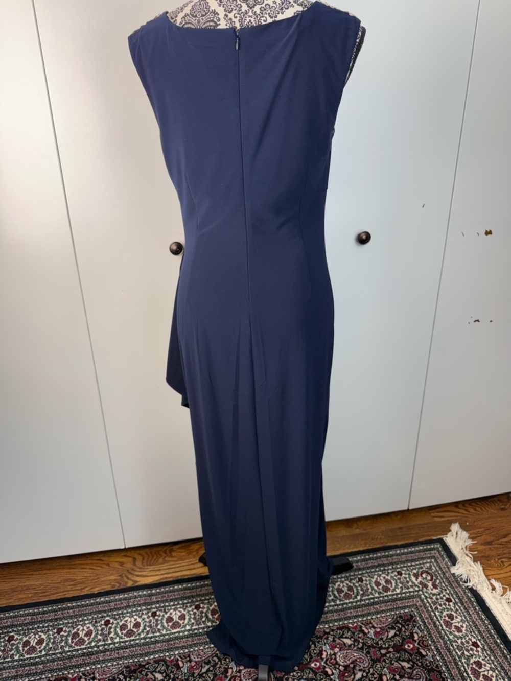 Alex Evenings Navy Gown with gold champagne Lace Bodice 10 petite - Picture 3 of 7